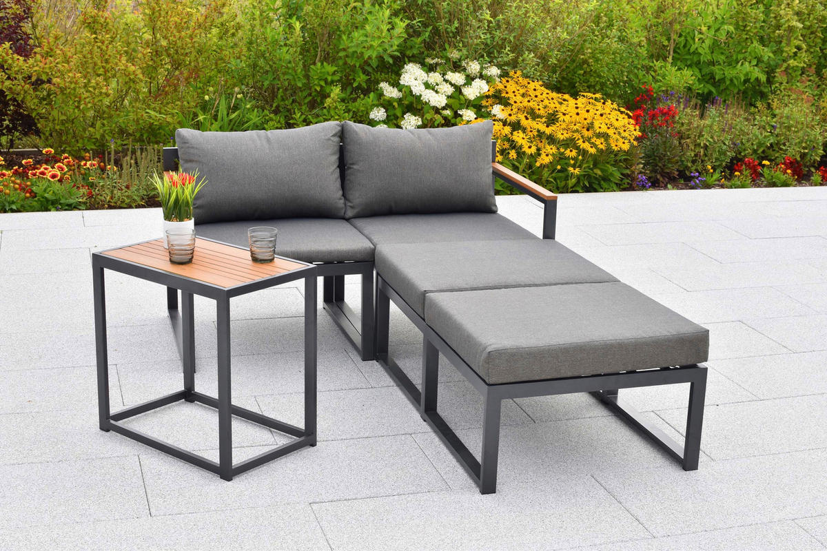 GARTENSET 11-teilig  - Graphitfarben/Naturfarben, KONVENTIONELL, Kunststoff/Textil - Gardenson