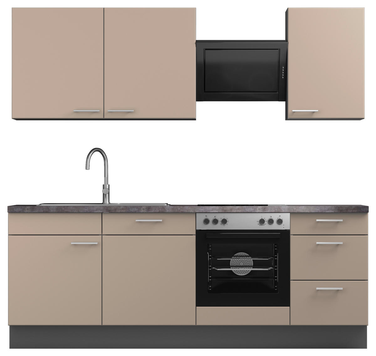 KÜCHENBLOCK 230 cm   in Graphitfarben, Magnolie  - Edelstahlfarben/Dunkelgrau, MODERN, Holzwerkstoff/Metall (230cm) - Xora