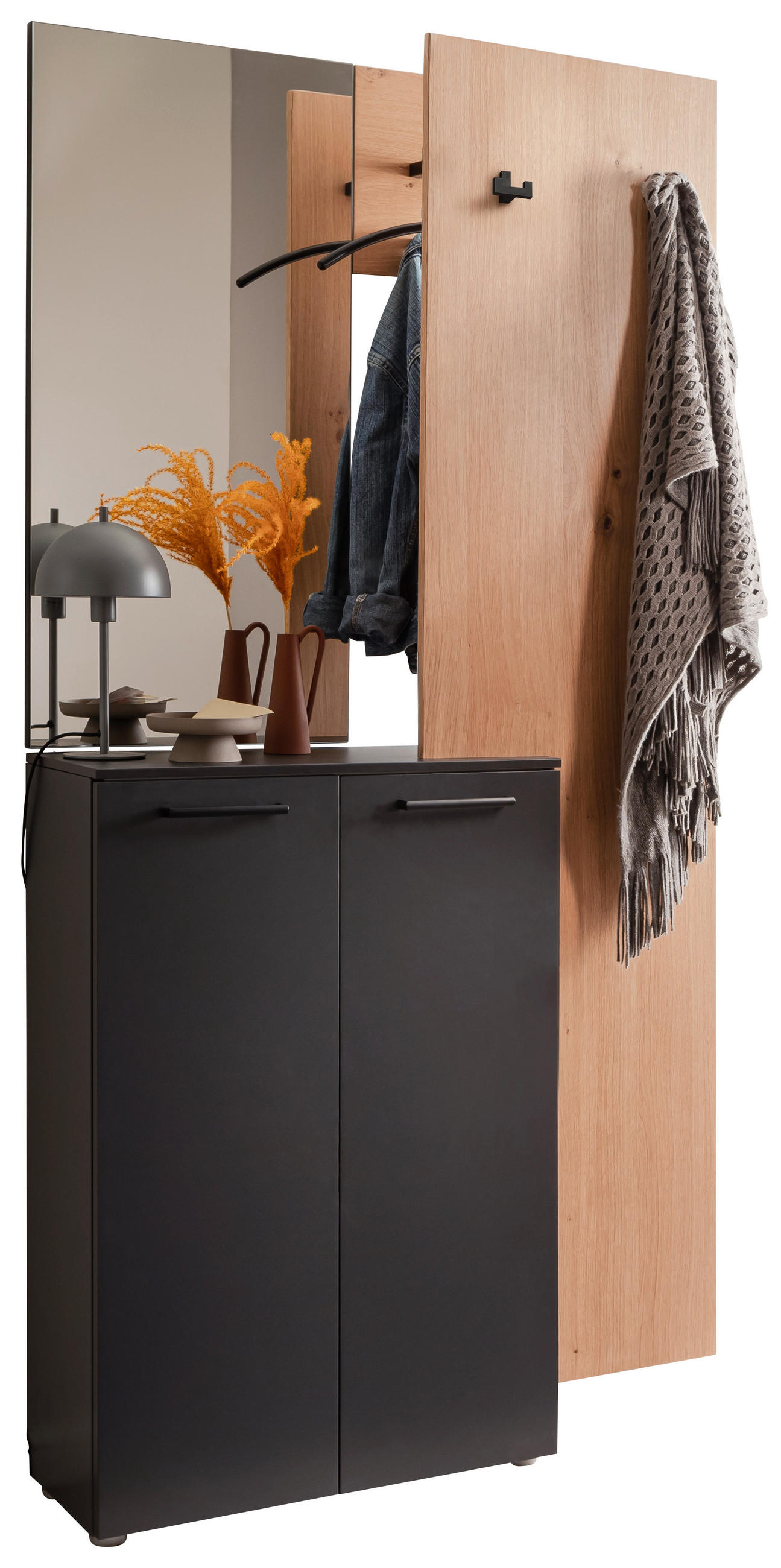 GARDEROBE 3-teilig  in 98/190/29 cm  - Wildeiche/Anthrazit, Design, Holz/Holzwerkstoff (98/190/29cm) - Moderano