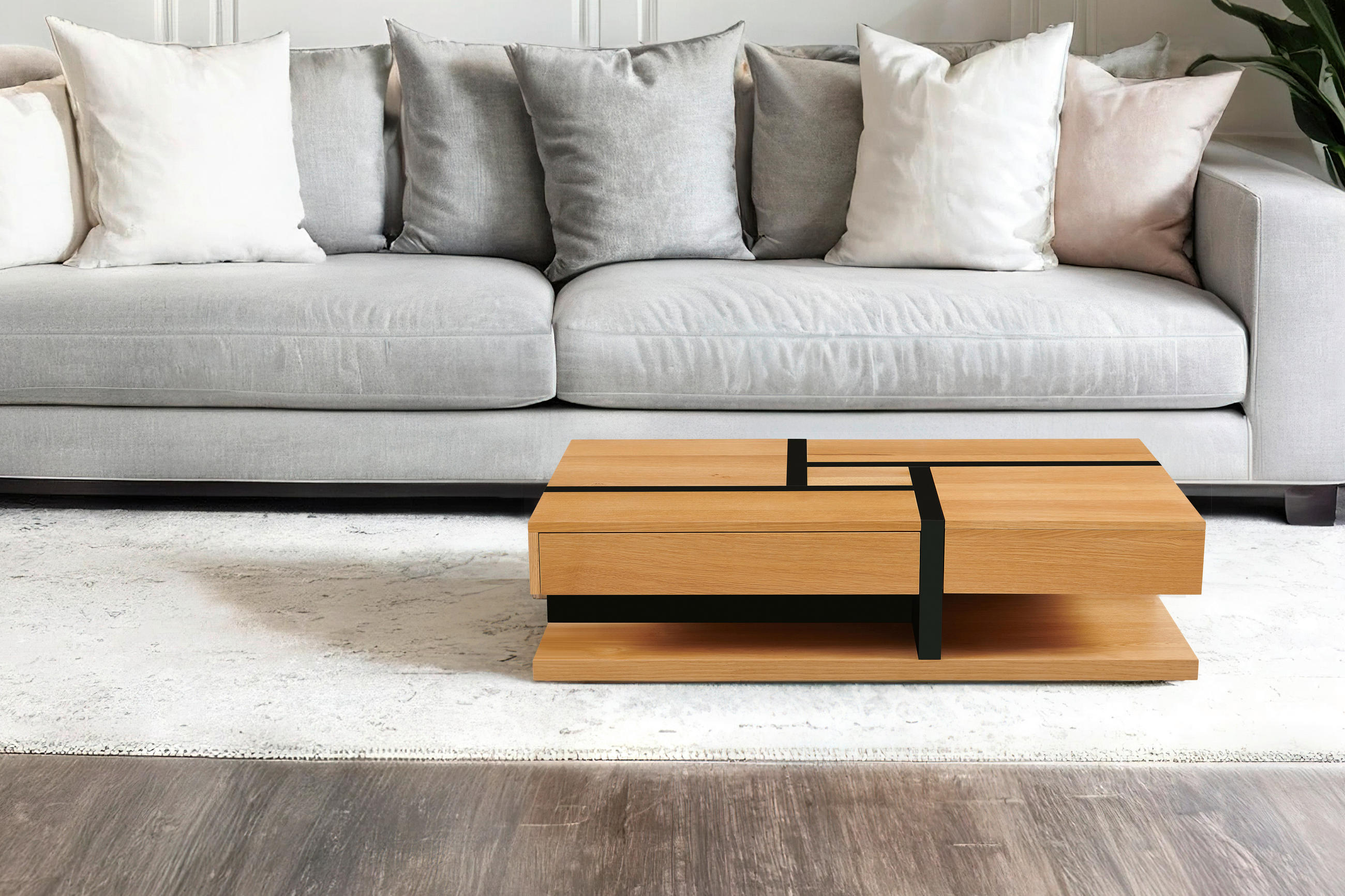 COUCHTISCH Eiche furniert 120/30/65 cm rechteckig Schwarz, Eichefarben  - Eichefarben/Schwarz, Design, Holz/Holzwerkstoff (120/30/65cm) - Livetastic