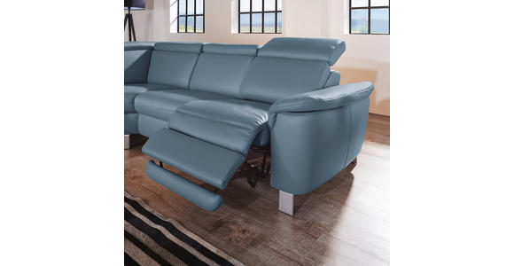 ECKSOFA in Echtleder Blau  - Blau/Alufarben, Design, Leder/Metall (242/271cm) - Cantus