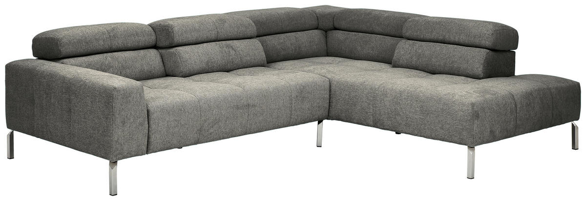 ECKSOFA Dunkelgrau Flachgewebe  - Chromfarben/Dunkelgrau, KONVENTIONELL, Textil/Metall (282/224cm) - Hom`in