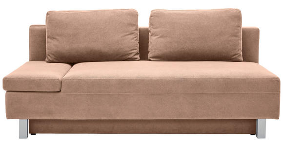 SCHLAFSOFA Melody Flachgewebe Altrosa Rückenkissen, Bettkasten, Schlaffunktion, Rücken echt, Armteilverstellung  - Chromfarben/Altrosa, Design, Holz/Textil (205/77-93/99cm) - Novel