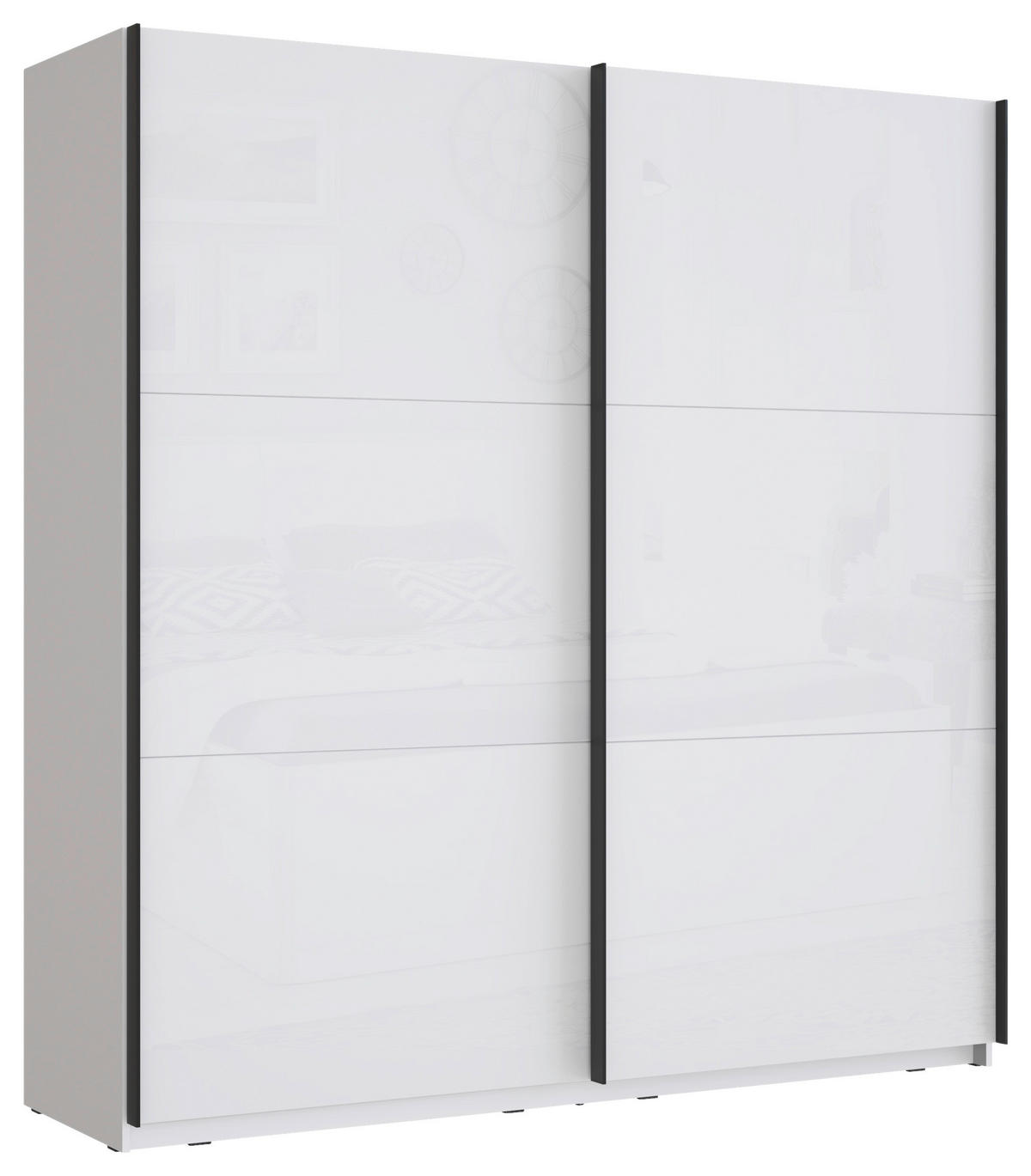 SCHWEBETÜRENSCHRANK in Weiss, Weiss Hochglanz  - Weiss Hochglanz/Weiss, Modern, Holzwerkstoff/Metall (200,1/209,7/61,2cm) - home24