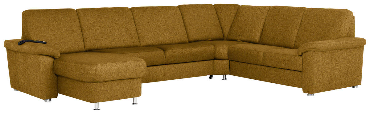 WOHNLANDSCHAFT Braun, Grün Flachgewebe  - Chromfarben/Braun, KONVENTIONELL, Textil/Metall (163/330/240cm) - Beldomo System