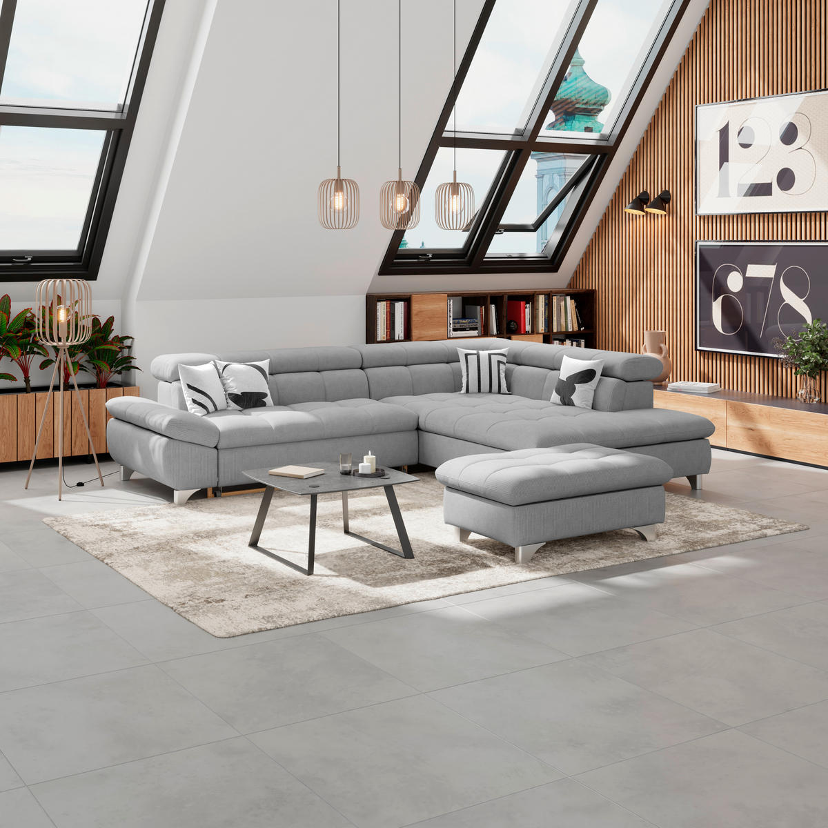 HOCKER Chenille Dunkelgrau  - Chromfarben/Dunkelgrau, KONVENTIONELL, Textil/Metall (108/46/108cm) - Livetastic