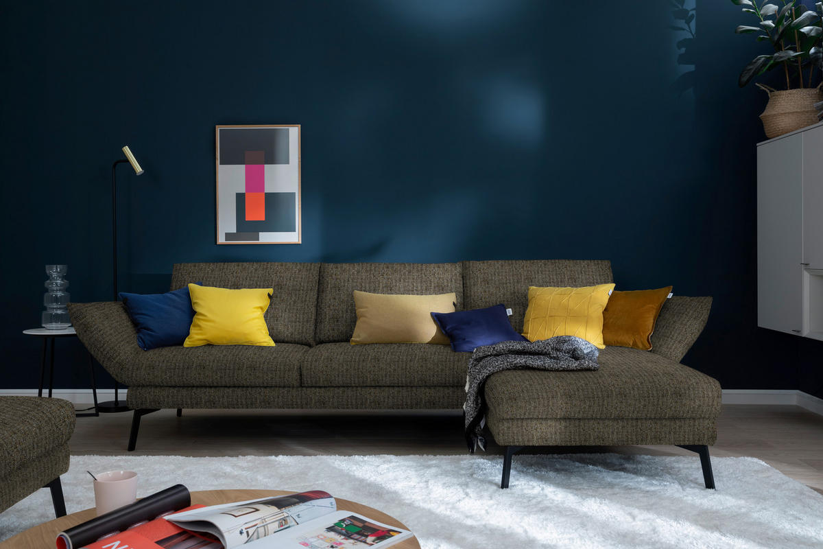 ECKSOFA in Flachgewebe Braun  277/175 cm  - Schwarz/Braun, Design, Textil/Metall (277/175cm) - Schöner Wohnen
