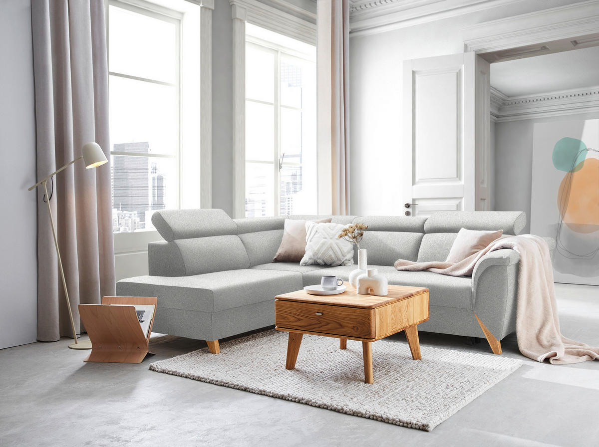 ECKSOFA Chenille Grauweiss  - Grauweiss/Naturfarben, Konventionell, Holz/Textil (200/265cm) - Stylife
