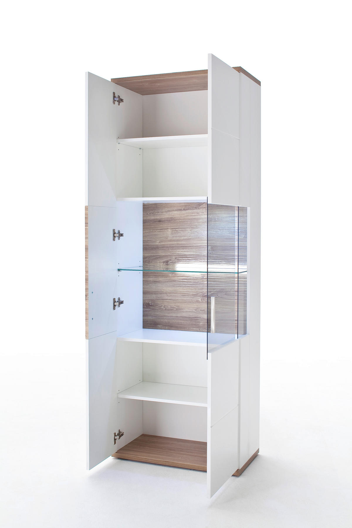 VITRINE  in Weiß, Eichefarben - Eichefarben/Weiß, Design, Glas/Holzwerkstoff (70/199/37cm) - Livetastic