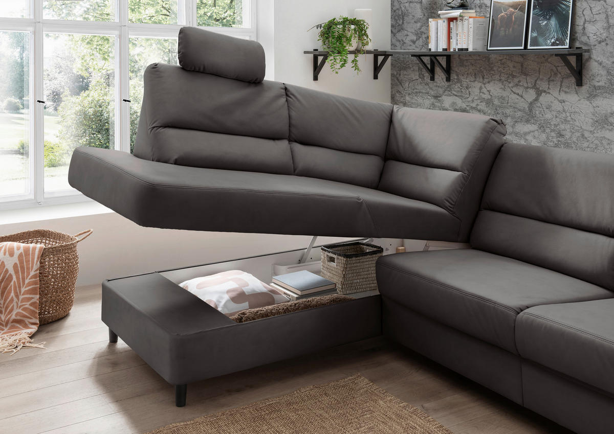 ECKSOFA in Lederlook Anthrazit  - Anthrazit/Schwarz, Modern, Holz/Textil (190/266cm) - Livetastic
