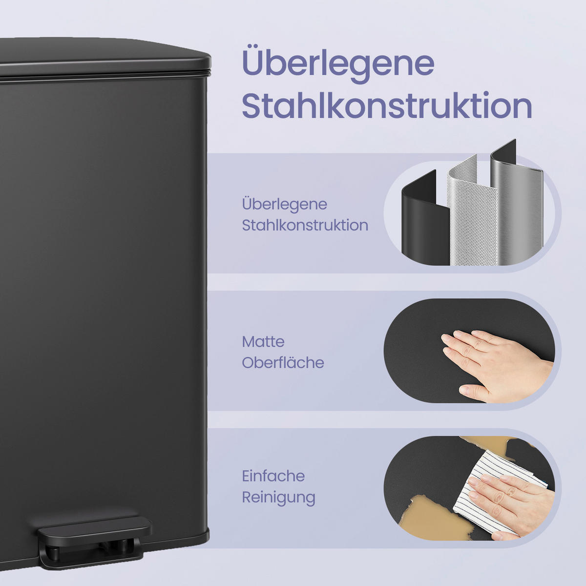 KOŠ NA ODPADKY  40 l - černá, Basics, kov/plast (34,5/59,5/32cm)