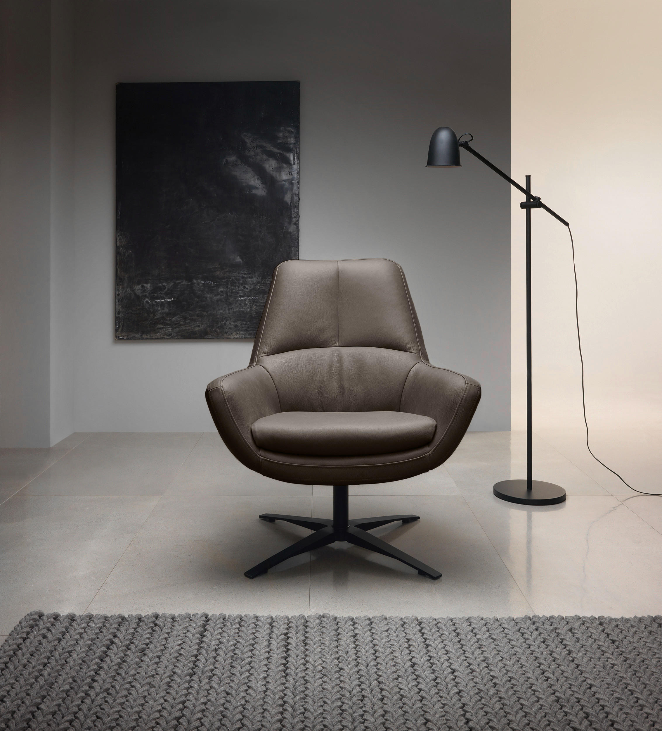 SESSEL in Echtleder Grau  - Schwarz/Grau, MODERN, Leder/Metall (81/92/83cm) - Trendmanufaktur