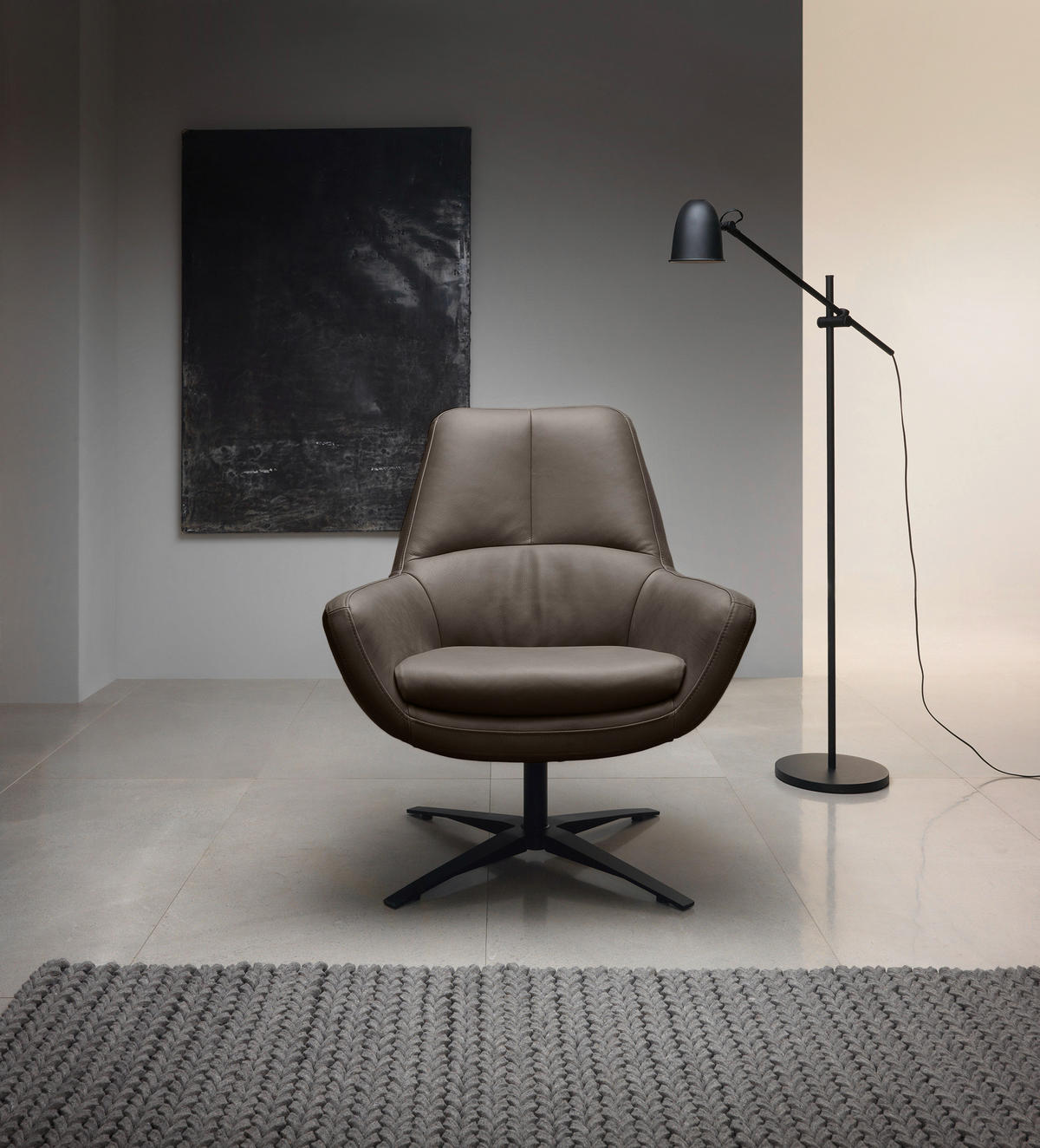 SESSEL in Echtleder Grau  - Schwarz/Grau, MODERN, Leder/Metall (81/92/83cm) - Trendmanufaktur