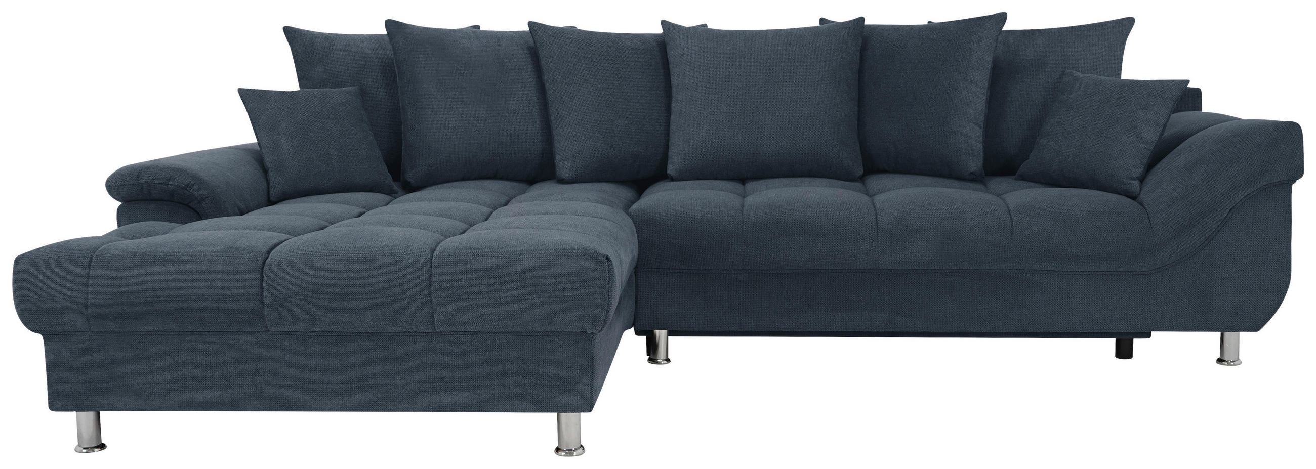 ECKSOFA Blau Flachgewebe, Mikrofaser  - Blau/Chromfarben, Design, Kunststoff/Textil (198/312cm) - Livetastic