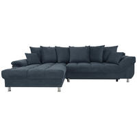 ECKSOFA ERICE Blau Flachgewebe, Mikrofaser  - Chromfarben/Blau, Design, Kunststoff/Textil (198/312cm) - Livetastic