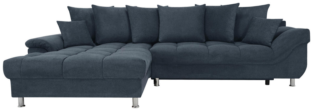 ECKSOFA in Flachgewebe, Mikrofaser Blau  - Blau/Chromfarben, Design, Kunststoff/Textil (198/312cm) - Livetastic