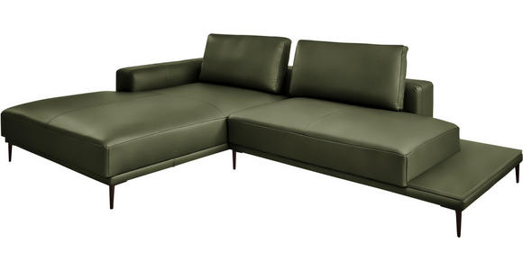 ECKSOFA  in Echtleder Grün  201/304 cm  - Schwarz/Grün, Design, Leder/Metall (201/304cm) - Belluti