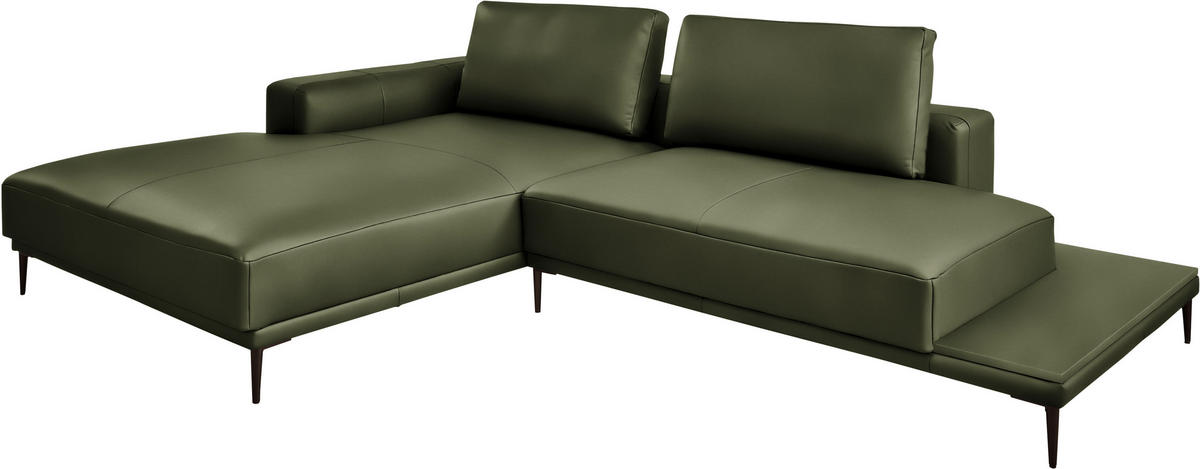 ECKSOFA  in Echtleder Grün  201/304 cm  - Schwarz/Grün, Design, Leder/Metall (201/304cm) - Belluti