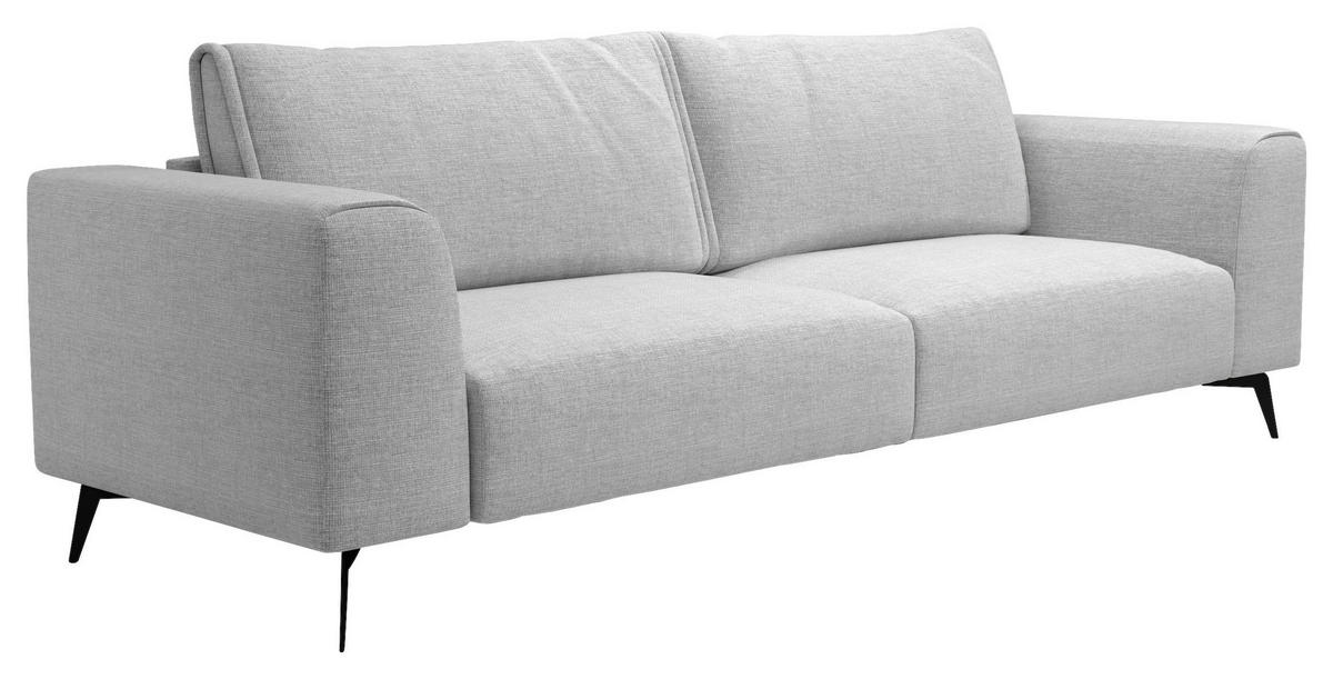 VIERSITZER-SOFA in beflockt Hellgrau  - Hellgrau/Schwarz, Design, Holz/Textil (302/87/88cm) - MID.YOU