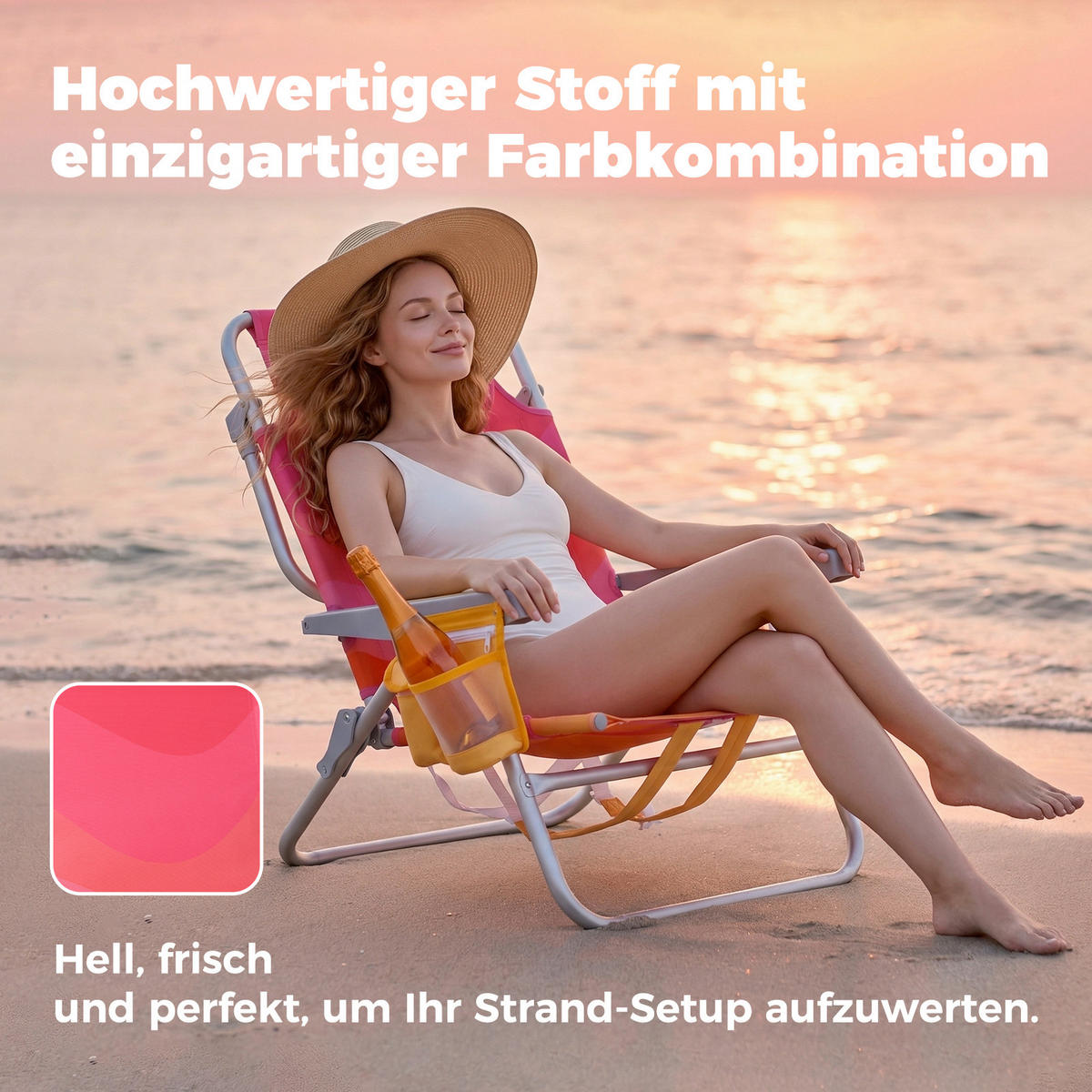 STRANDSTUHL Aluminium Alufarben, Pink  - Pink/Alufarben, Basics, Textil/Metall (61/62.5/83.5cm) - Modante
