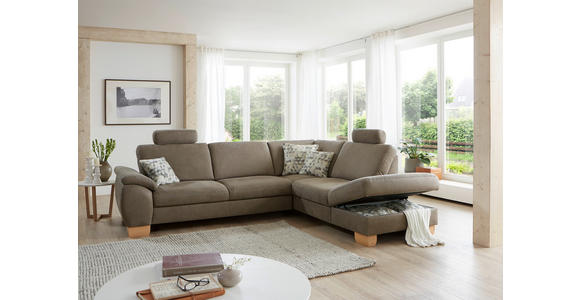 ECKSOFA in Mikrofaser Hellgrün  - Wildeiche/Beige, KONVENTIONELL, Holz/Textil (236/286cm) - Voleo