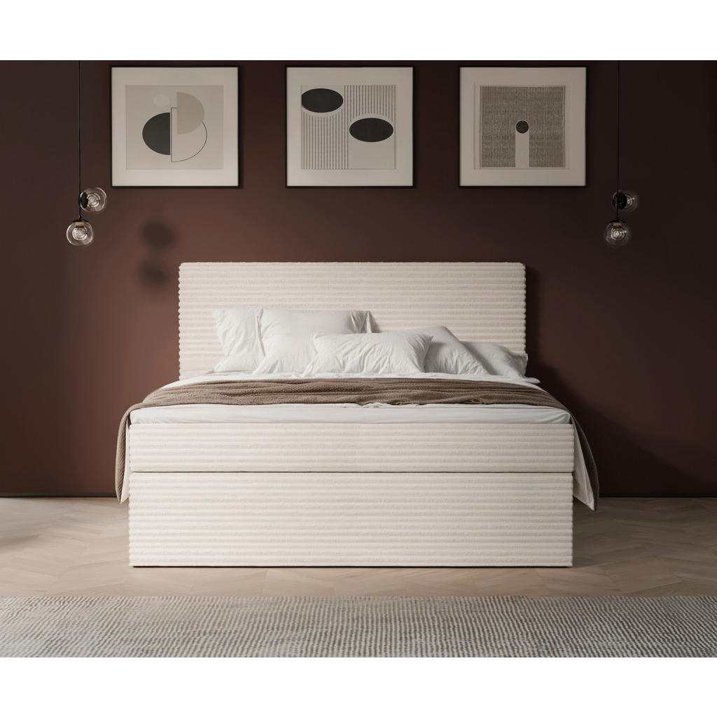 Thumbnail - Livetastic Boxbett, Creme, Textil, Tanne,Tanne, massiv, H3, Höhe ca. 17 cm, 140x200 cm, gepolstertes Kopfteil, Topper du...