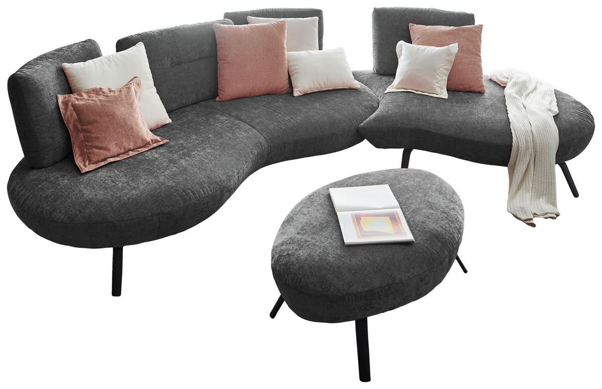 BIGSOFA Flachgewebe Anthrazit  - Anthrazit/Schwarz, Design, Textil/Metall (456/93/138cm) - Moderano