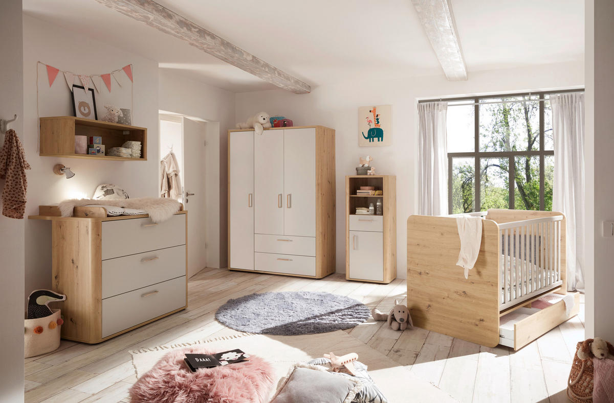 BABYKLEIDERSCHRANK Lilly  - Eiche Artisan/Grau, Basics, Holzwerkstoff/Kunststoff (138/189/51cm)