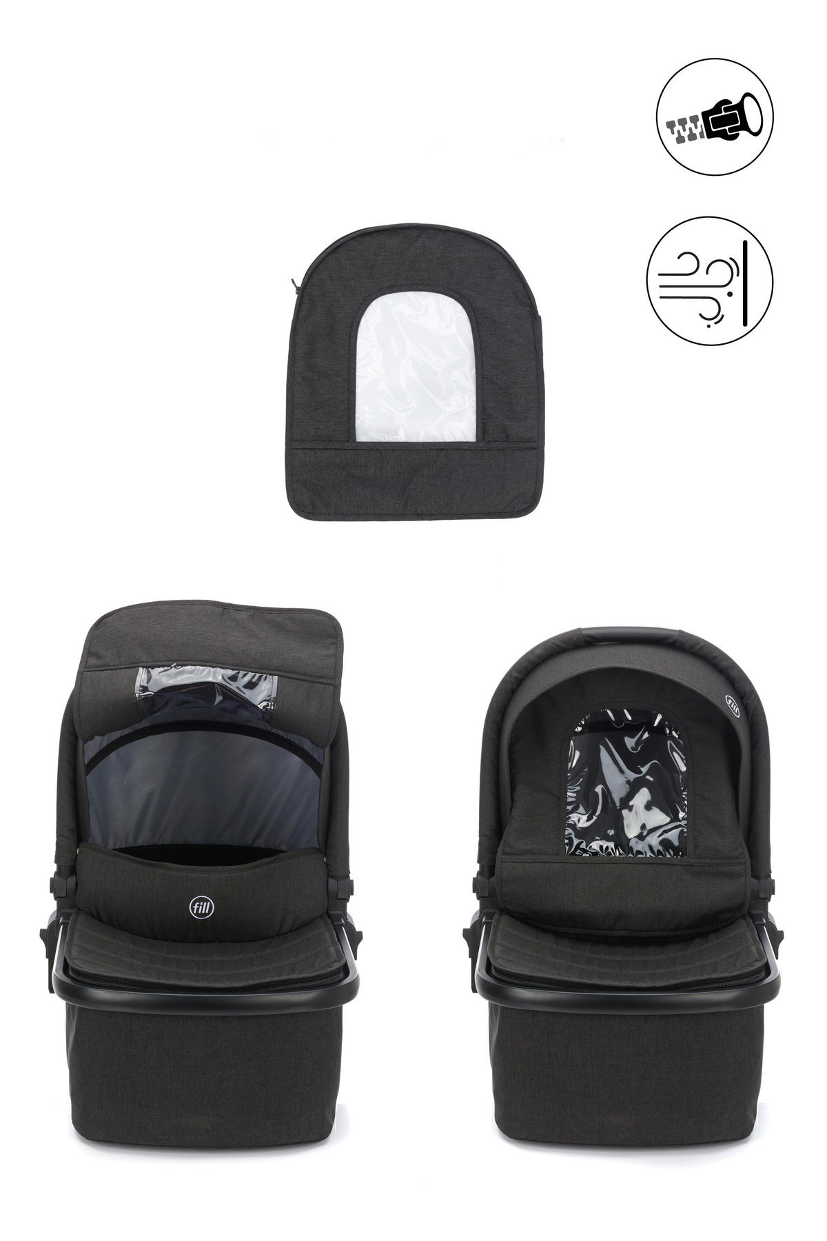 KINDERWAGENSET  JAGUAR  Darkgrey Melange  - Dunkelgrau/Schwarz, Basics, Textil/Metall - Fillikid