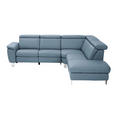 ECKSOFA in Echtleder Blau  - Blau/Alufarben, Design, Leder/Metall (271/242cm) - Cantus