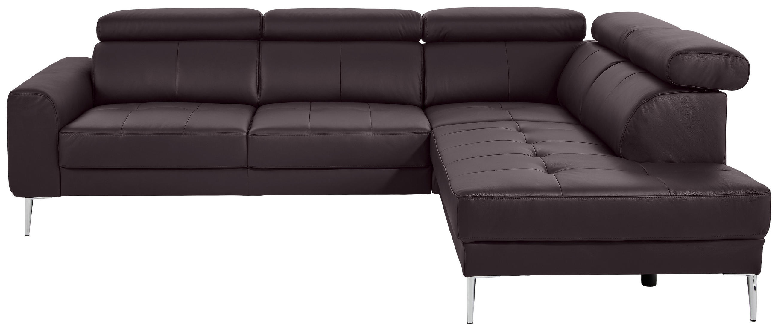 ECKSOFA Braun Echtleder  - Chromfarben/Braun, Design, Leder/Metall (262/213cm) - Hom`in
