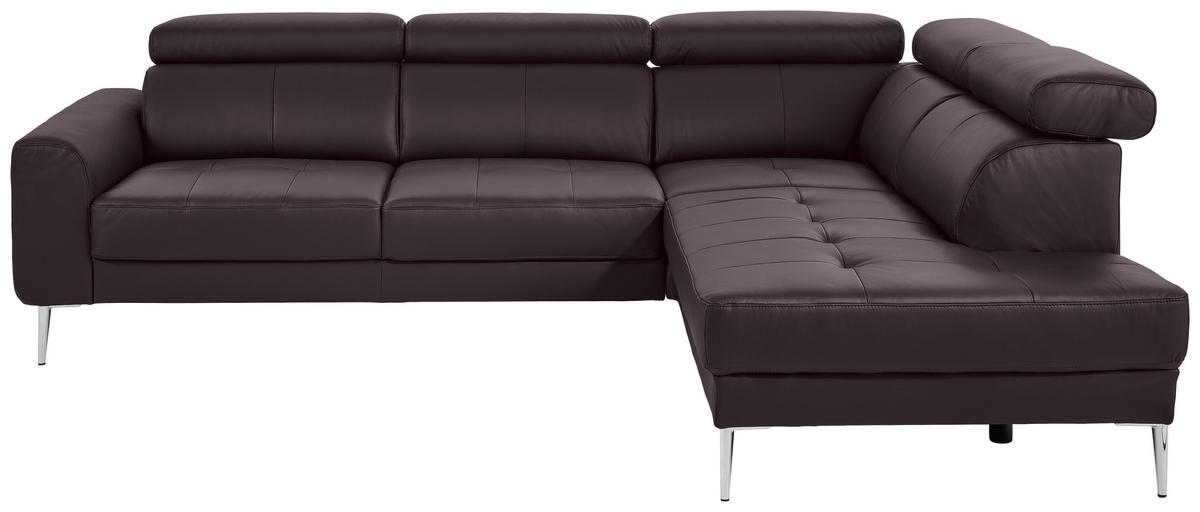 ECKSOFA in Echtleder Braun  - Chromfarben/Braun, Design, Leder/Metall (262/213cm) - Hom`in