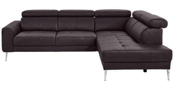 ECKSOFA Braun Echtleder  - Chromfarben/Braun, Design, Leder/Metall (262/213cm) - Hom`in