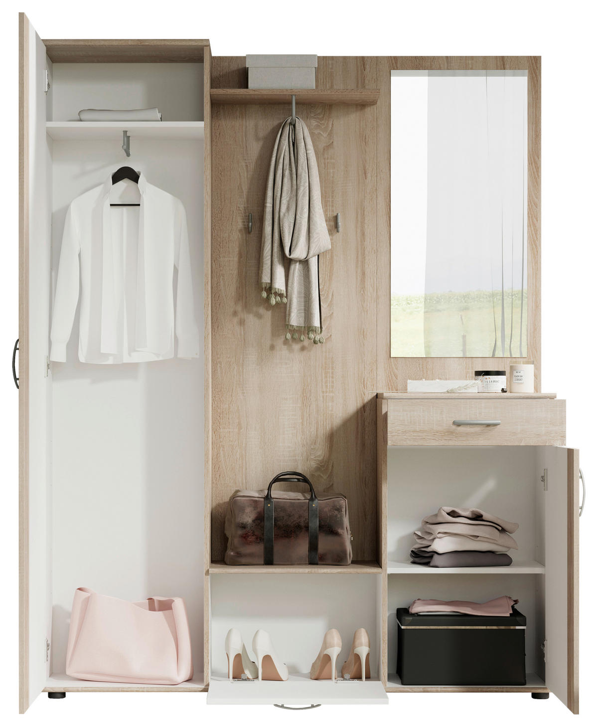 PREDSIEŇOVÝ NÁBYTOK, 145/188/30 cm - biela/dub sonoma, Konventionell, kompozitné drevo (145/188/30cm) - Carryhome