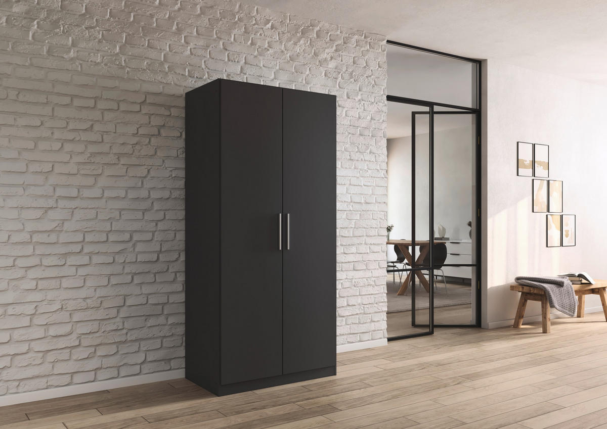 DREHTÜRENSCHRANK 91/197/54 cm,  in Grau, 2-türig  - Alufarben/Grau, KONVENTIONELL, Holzwerkstoff/Kunststoff (91/197/54cm) - home24