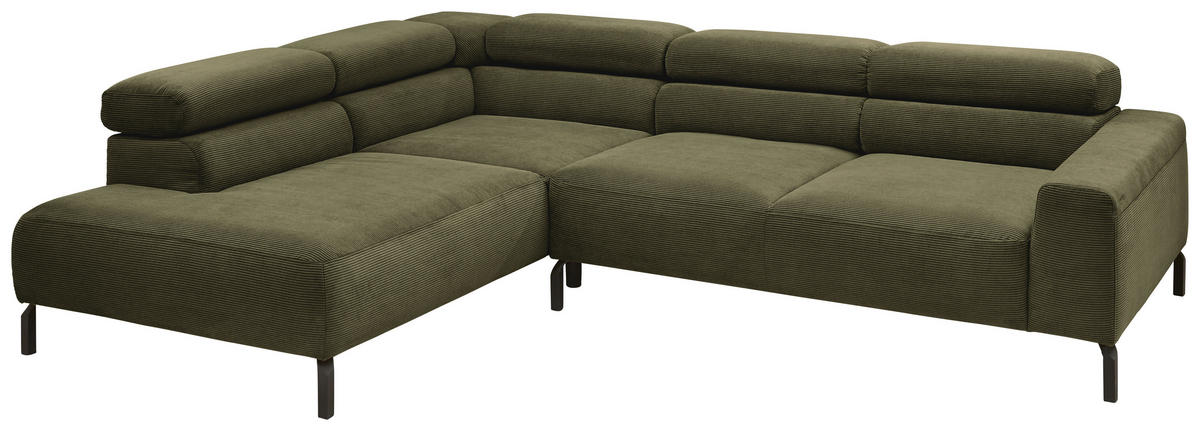 ECKSOFA Feincord Dunkelgrün  - Dunkelgrün/Schwarz, Design, Textil/Metall (219/273cm) - Pure Home Lifestyle
