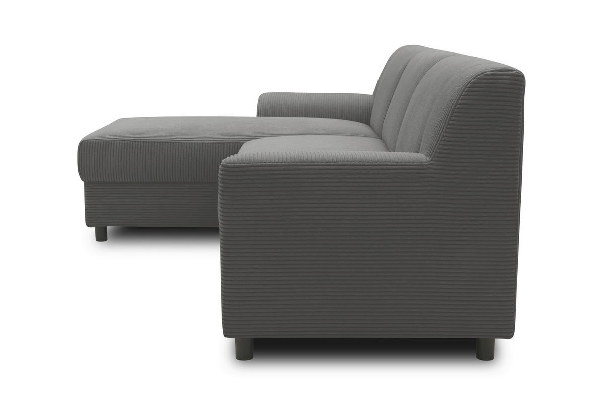 ECKSCHLAFSOFA  CAPRI 2 Grau Cord  - Schwarz/Grau, Basics, Kunststoff/Textil (146/241cm) - MID.YOU