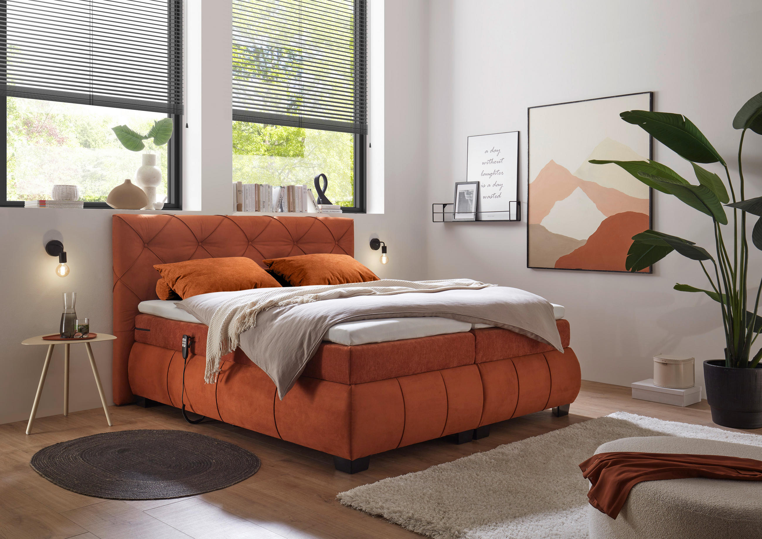 BOXSPRINGBETT 180/200 cm  in Cognac  - Cognac/Schwarz, MODERN, Holzwerkstoff/Kunststoff (180/200cm) - MID.YOU