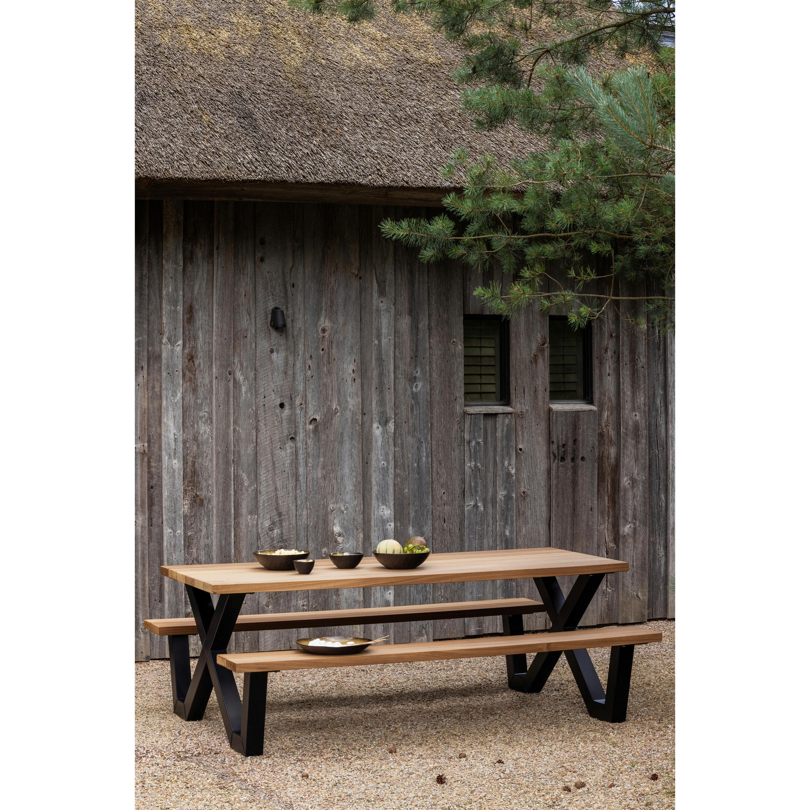 GARTENTISCHGRUPPE Abachivollmassiv  - Schwarz/Naturfarben, MODERN, Holz (206/145/75cm) - Livetastic