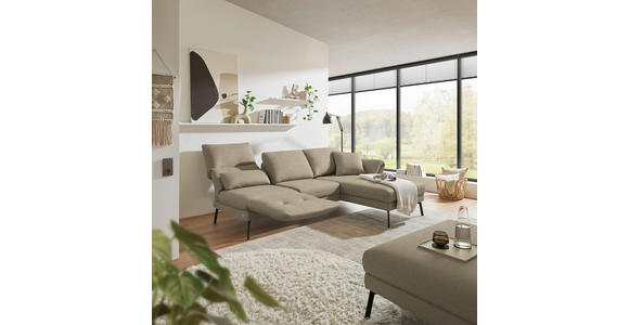 ECKSOFA  in Flachgewebe Hellbraun Armteilverstellung, Relaxfunktion, Drehsitzfunktion  255-365/175-224 cm  - Hellbraun/Schwarz, Design, Textil/Metall (255-365/175-224cm) - Dieter Knoll