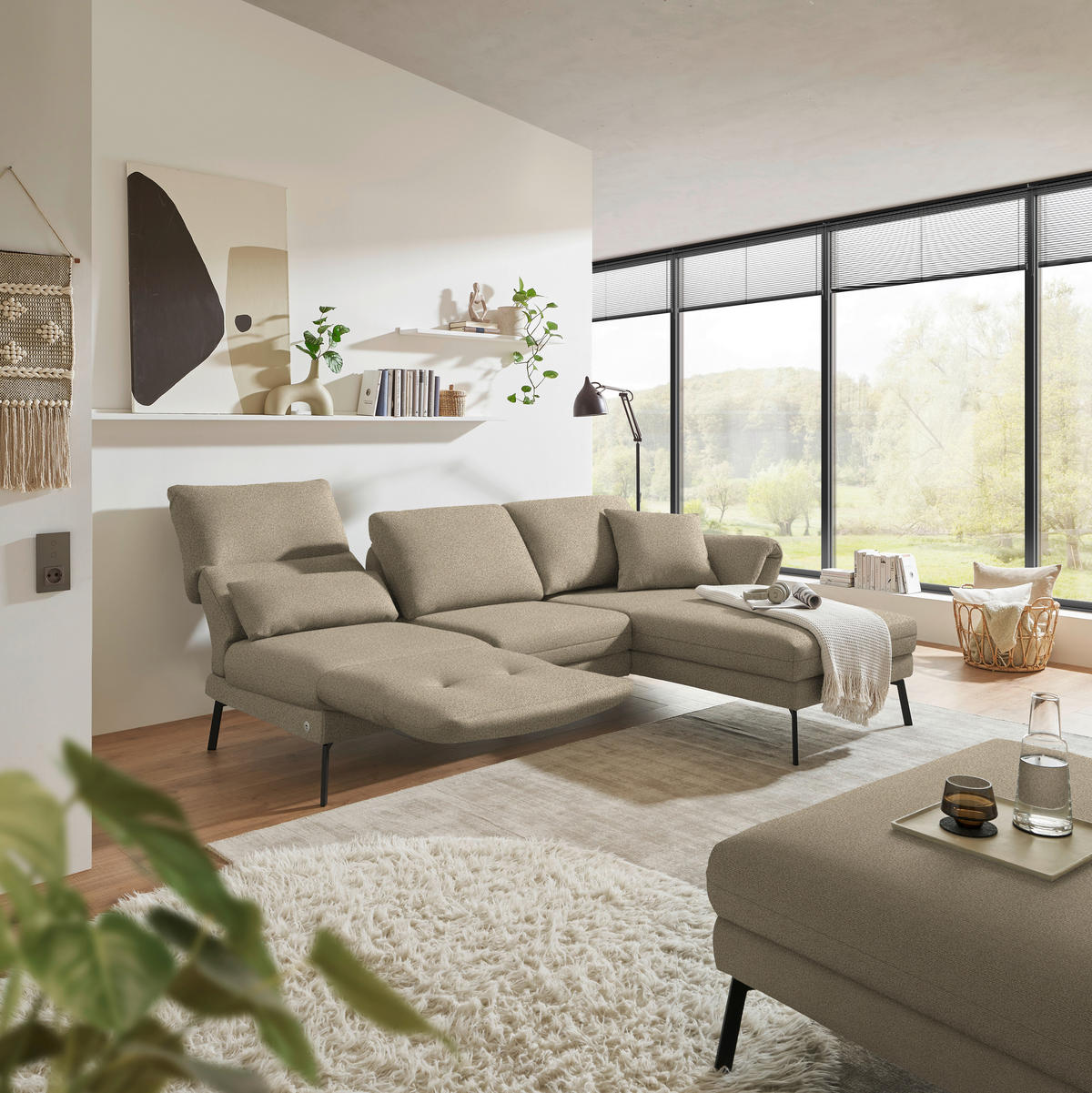 ECKSOFA  in Flachgewebe Hellbraun  255-365/175-224 cm  - Hellbraun/Schwarz, Design, Textil/Metall (255-365/175-224cm) - Dieter Knoll