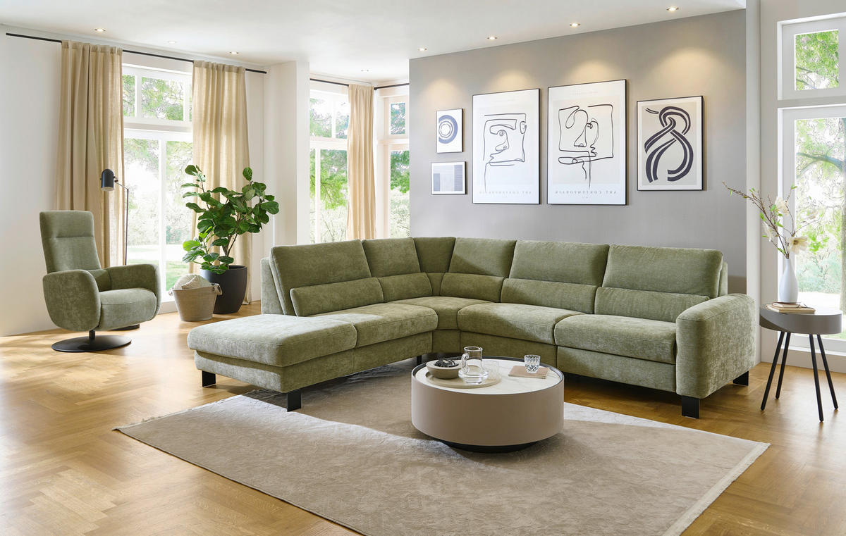 ECKSOFA Olivgrün Chenille  - Schwarz/Olivgrün, Design, Textil/Metall (248/285cm) - Beldomo Comfort