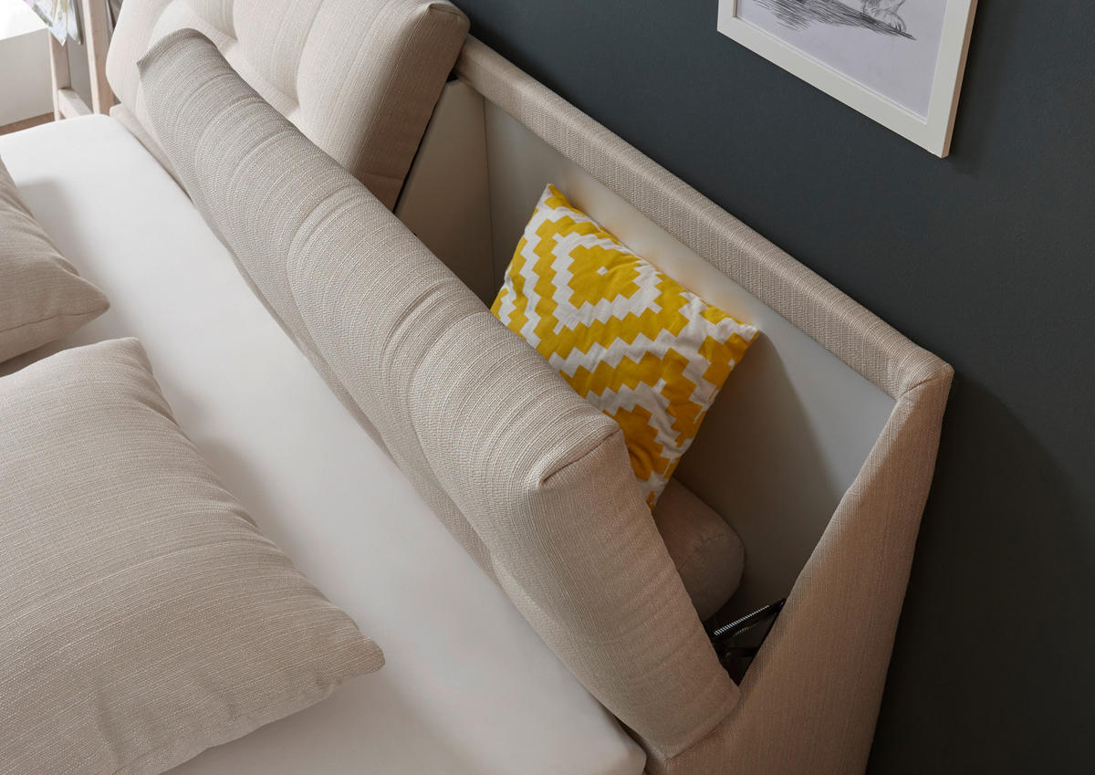 BOXSPRINGBETT 180/200 cm  in Creme  - Silberfarben/Creme, Design, Kunststoff/Textil (180/200cm) - Esposa