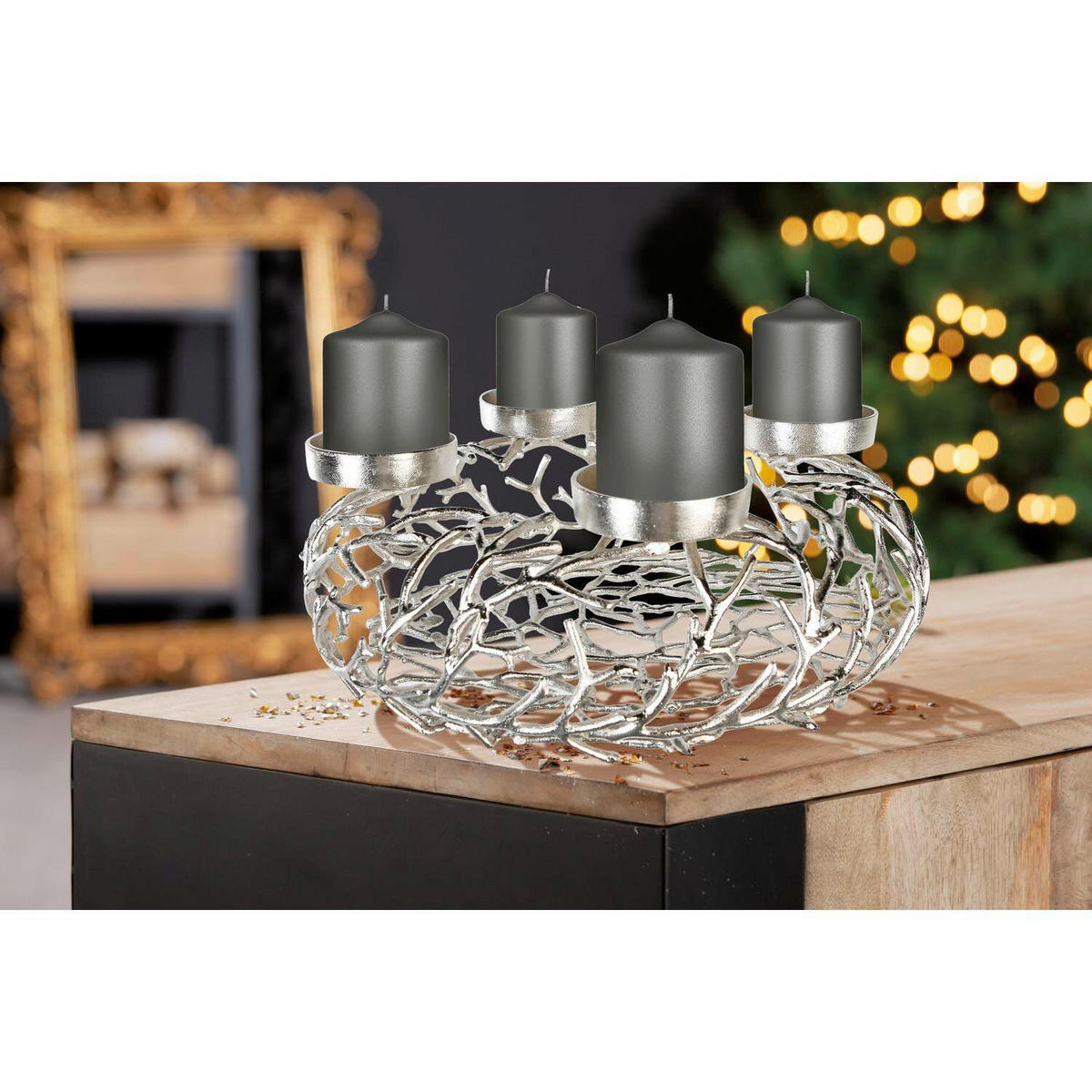 ADVENTSKRANZ  - Silberfarben, Basics, Metall (56/20cm)