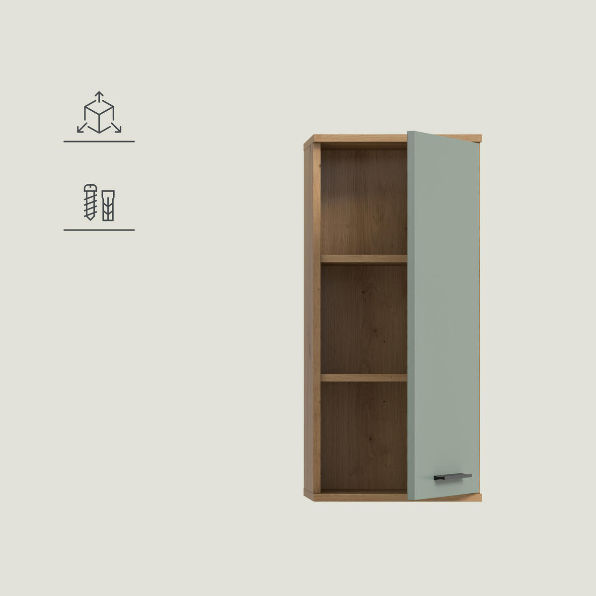 HÄNGESCHRANK 35/77/25 cm  - Salbeigrün/Schwarz, Trend, Holzwerkstoff/Kunststoff (35/77/25cm) - MID.YOU