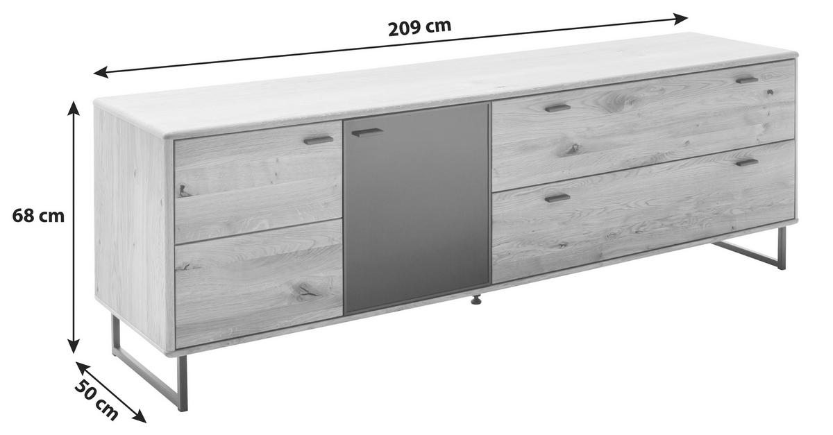 LOWBOARD  in 209/68/50 cm  - Wildeiche/Anthrazit, Design, Glas/Holz (209/68/50cm) - MID.YOU