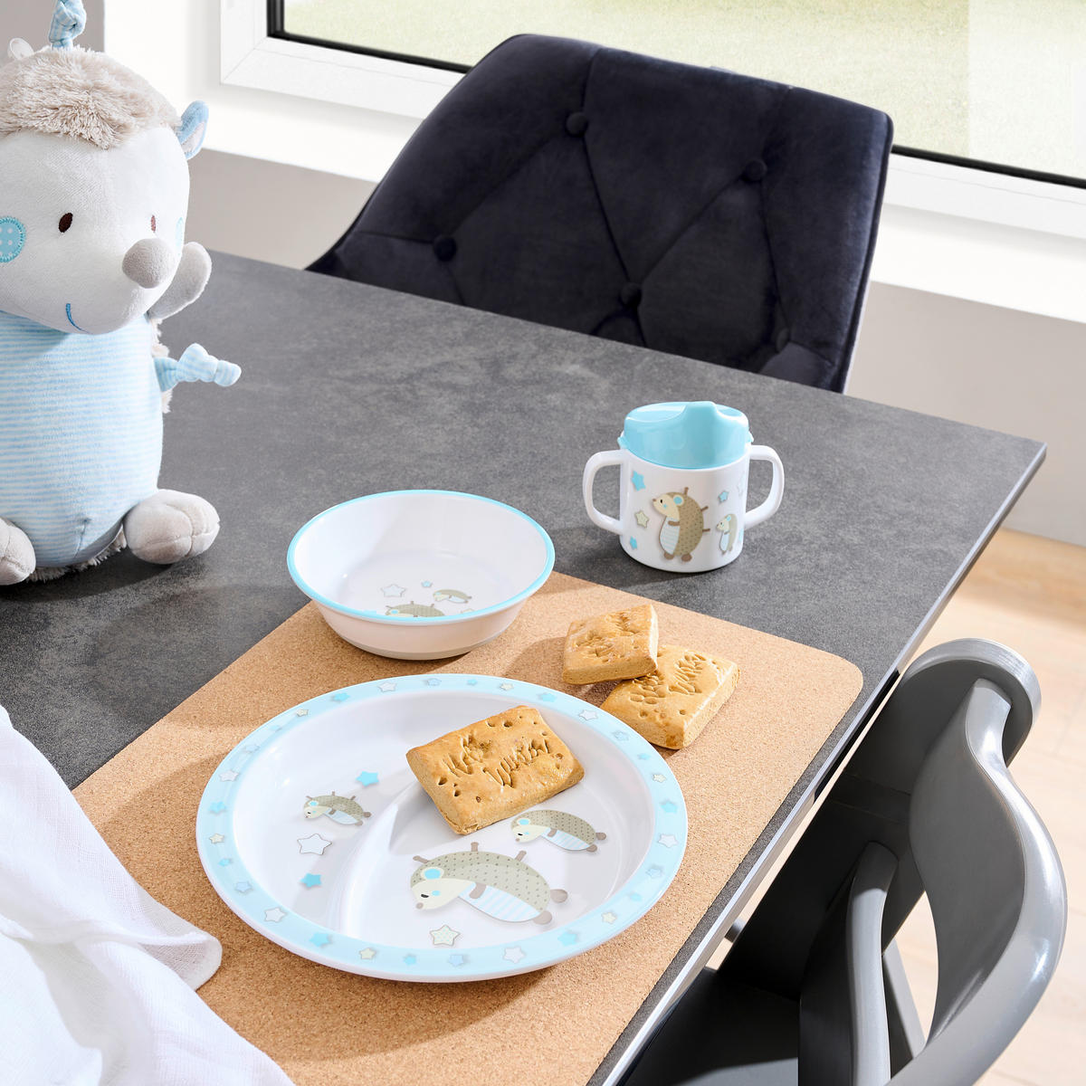 BARNSKÅL     - vit/blå, Trend, plast (14/3,8cm) - My Baby Lou