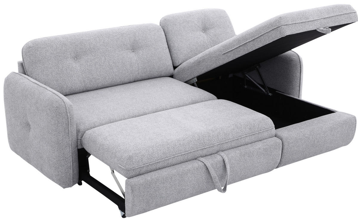 ECKSOFA Hellgrau Chenille  - Hellgrau/Schwarz, Design, Kunststoff/Textil (154/221cm) - Carryhome