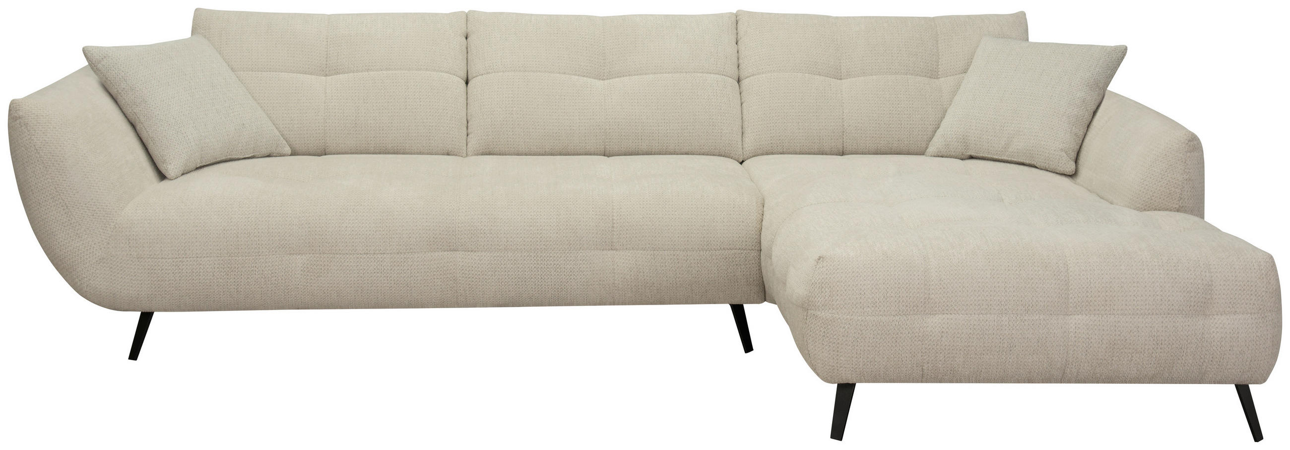 ECKSOFA Taupe Chenille Armlehnenkissen, Rücken echt, Sitztiefenverstellung  - Taupe/Schwarz, KONVENTIONELL, Textil/Metall (320/215cm) - Hom`in