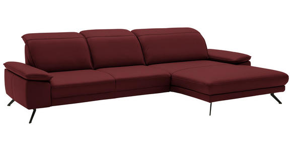 ECKSOFA in Echtleder Rot  - Rot/Schwarz, Design, Leder/Metall (332/193cm) - Dieter Knoll